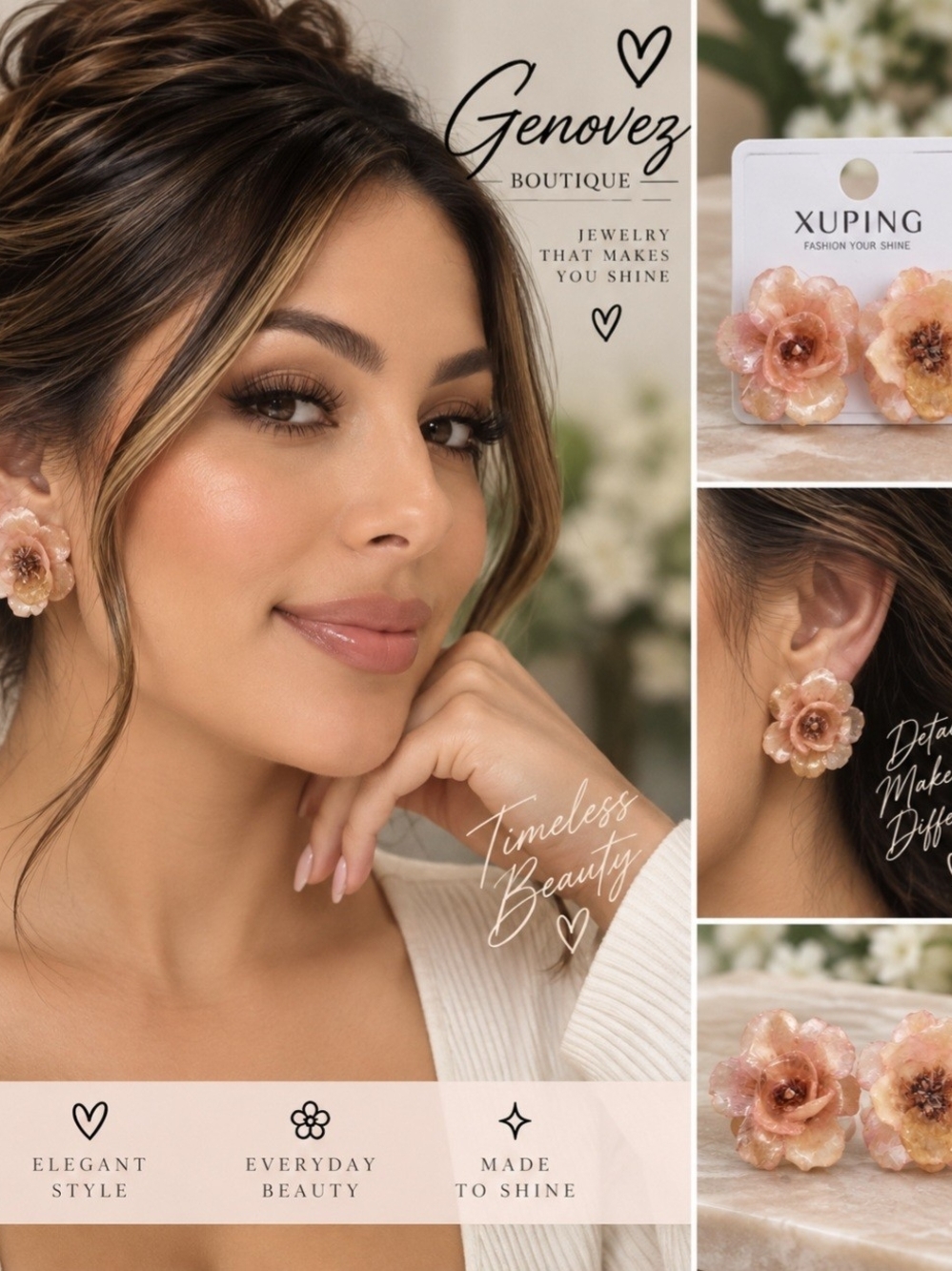 Ping Peach Blossom Resin Flower Stud Earrings